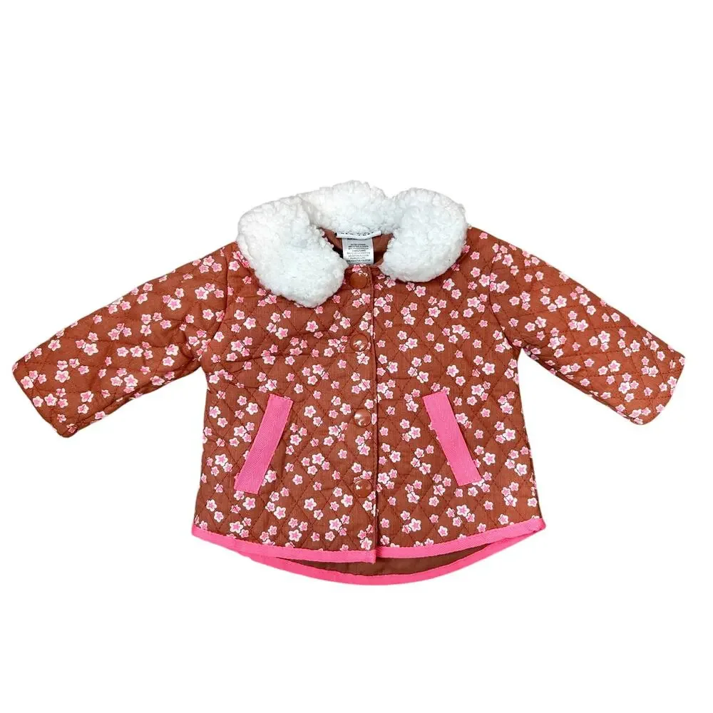 NICOLE MILLER Baby Girl 0-3M Floral Quilted Sherpa Collar Cottagecore Jacket